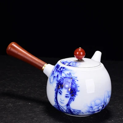 Jingdezhen Ceramic Humanoid Teapot Underglaze Color Blue And White Side Pot Pastel Flower Teapot Kungfu Single Pot Tea Set
