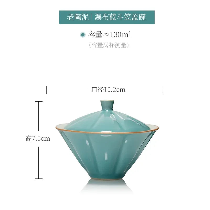 Jingdezhen-Ceramic Tea Cup with Bamboo Hat, Traditional Handmade Tea Ware, Single Bowl, Kung Fu Tea with Lid, Sancai Gaiwan