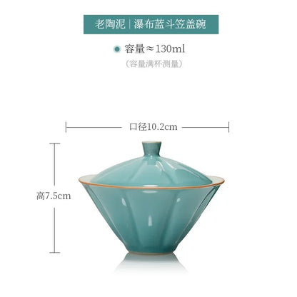 Jingdezhen-Ceramic Tea Cup with Bamboo Hat, Traditional Handmade Tea Ware, Single Bowl, Kung Fu Tea with Lid, Sancai Gaiwan