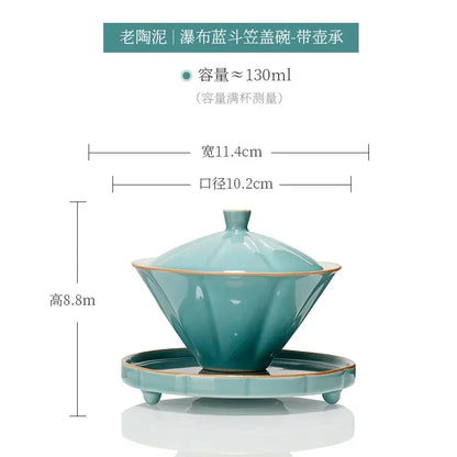 Jingdezhen-Ceramic Tea Cup with Bamboo Hat, Traditional Handmade Tea Ware, Single Bowl, Kung Fu Tea with Lid, Sancai Gaiwan