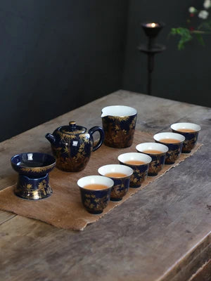 Jingdezhen Ceramic Tea Sets Indigo Glaze Teapot High Grade Household Teacups Kung Fu Green Tea Oolong Pu-erh Teaware Gift Box