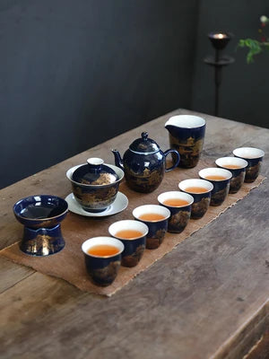 Jingdezhen Ceramic Tea Sets Indigo Glaze Teapot High Grade Household Teacups Kung Fu Green Tea Oolong Pu-erh Teaware Gift Box