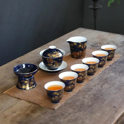 Jingdezhen Ceramic Tea Sets Indigo Glaze Teapot High Grade Household Teacups Kung Fu Green Tea Oolong Pu-erh Teaware Gift Box