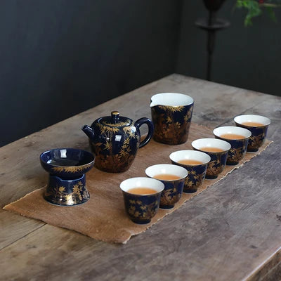 Jingdezhen Ceramic Tea Sets Indigo Glaze Teapot High Grade Household Teacups Kung Fu Green Tea Oolong Pu-erh Teaware Gift Box