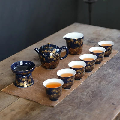 Jingdezhen Ceramic Tea Sets Indigo Glaze Teapot High Grade Household Teacups Kung Fu Green Tea Oolong Pu-erh Teaware Gift Box