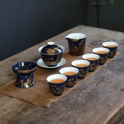 Jingdezhen Ceramic Tea Sets Indigo Glaze Teapot High Grade Household Teacups Kung Fu Green Tea Oolong Pu-erh Teaware Gift Box