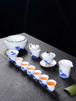 Jingdezhen Ceramic Tea Sets White Jade Porcelain Teapot High Grade Home Teacups Kung Fu Green Tea Oolong Pu-erh Teaware Gift Box
