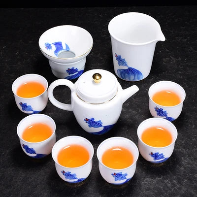 Jingdezhen Ceramic Tea Sets White Jade Porcelain Teapot High Grade Home Teacups Kung Fu Green Tea Oolong Pu-erh Teaware Gift Box