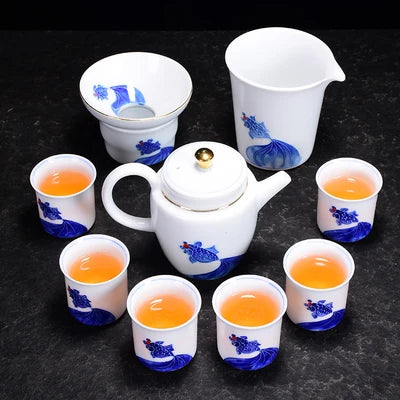 Jingdezhen Ceramic Tea Sets White Jade Porcelain Teapot High Grade Home Teacups Kung Fu Green Tea Oolong Pu-erh Teaware Gift Box