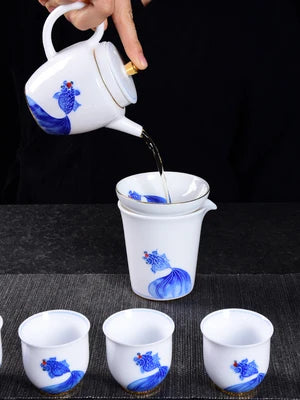 Jingdezhen Ceramic Tea Sets White Jade Porcelain Teapot High Grade Home Teacups Kung Fu Green Tea Oolong Pu-erh Teaware Gift Box