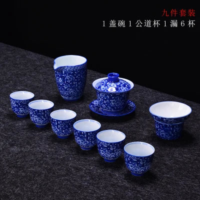 Jingdezhen Ceramic Tea Sets tea Blue And White Porcelain Set Home Teapot Cup Lid Bowl Kung Fu Black Tea Pu-erh Teaware Gift Box