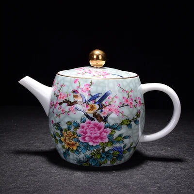 Jingdezhen Ceramic Teapot Kung Fu Tie Guan Yin Green Tea Set Blue and White Porcelain Home Small Open Flower Bird Teapot Teaware