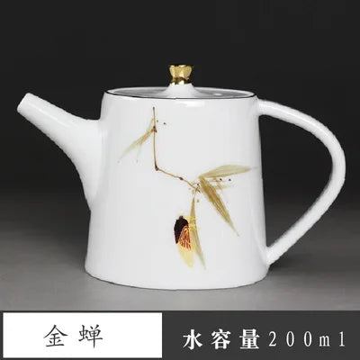 Jingdezhen Ceramic Teapot Sheep Fat Jade Porcelain Pot Household Kung Fu Black Tea Da Hong Pao Oolong Ceramic Filter Teaware