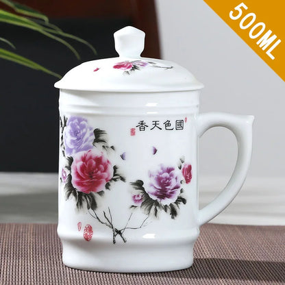 Jingdezhen Ceramic With cover Teacups Hand Painted Flower Pattern Master Teacup Boutiques Tea Ceremony Accessories Supplies