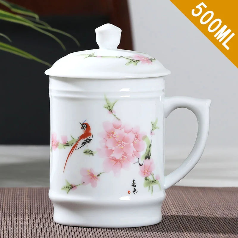 Jingdezhen Ceramic With cover Teacups Hand Painted Flower Pattern Master Teacup Boutiques Tea Ceremony Accessories Supplies