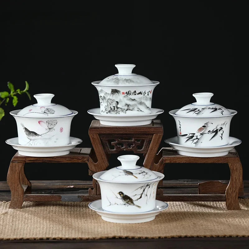 Jingdezhen Ceramics Gaiwan Home Handmade Tea Tureen Boutique with Cover Teacup Tea Ceremony Accessories Personal Tea Cup