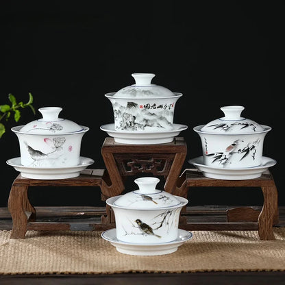 Jingdezhen Ceramics Gaiwan Home Handmade Tea Tureen Boutique with Cover Teacup Tea Ceremony Accessories Personal Tea Cup