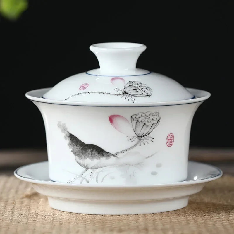 Jingdezhen Ceramics Gaiwan Home Handmade Tea Tureen Boutique with Cover Teacup Tea Ceremony Accessories Personal Tea Cup