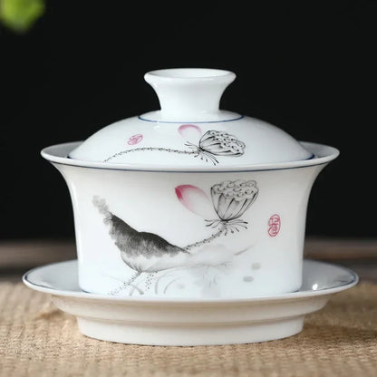 Jingdezhen Ceramics Gaiwan Home Handmade Tea Tureen Boutique with Cover Teacup Tea Ceremony Accessories Personal Tea Cup