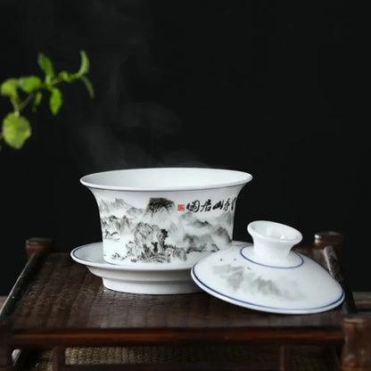 Jingdezhen Ceramics Gaiwan Home Handmade Tea Tureen Boutique with Cover Teacup Tea Ceremony Accessories Personal Tea Cup