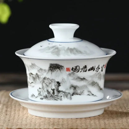 Jingdezhen Ceramics Gaiwan Home Handmade Tea Tureen Boutique with Cover Teacup Tea Ceremony Accessories Personal Tea Cup