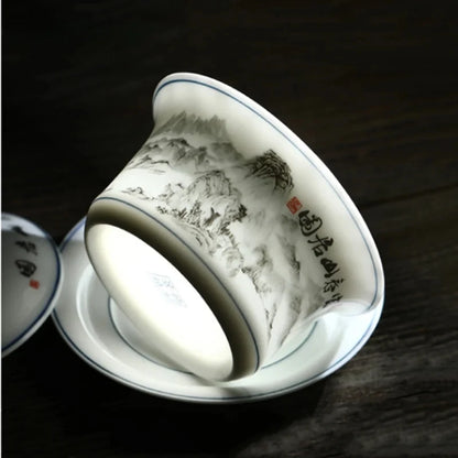 Jingdezhen Ceramics Gaiwan Home Handmade Tea Tureen Boutique with Cover Teacup Tea Ceremony Accessories Personal Tea Cup