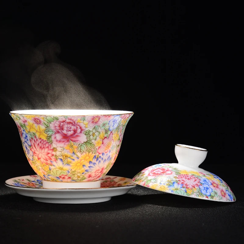 Jingdezhen Ceramics Tea cup Gaiwan Handmade tea bowl Teaset Personal Cup Teaware tureen lid bowl saucer 140ml