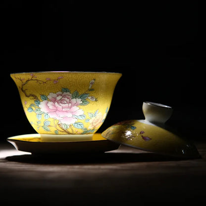 Jingdezhen Ceramics Tea cup Gaiwan Handmade tea bowl Teaset Personal Cup Teaware tureen lid bowl saucer 140ml