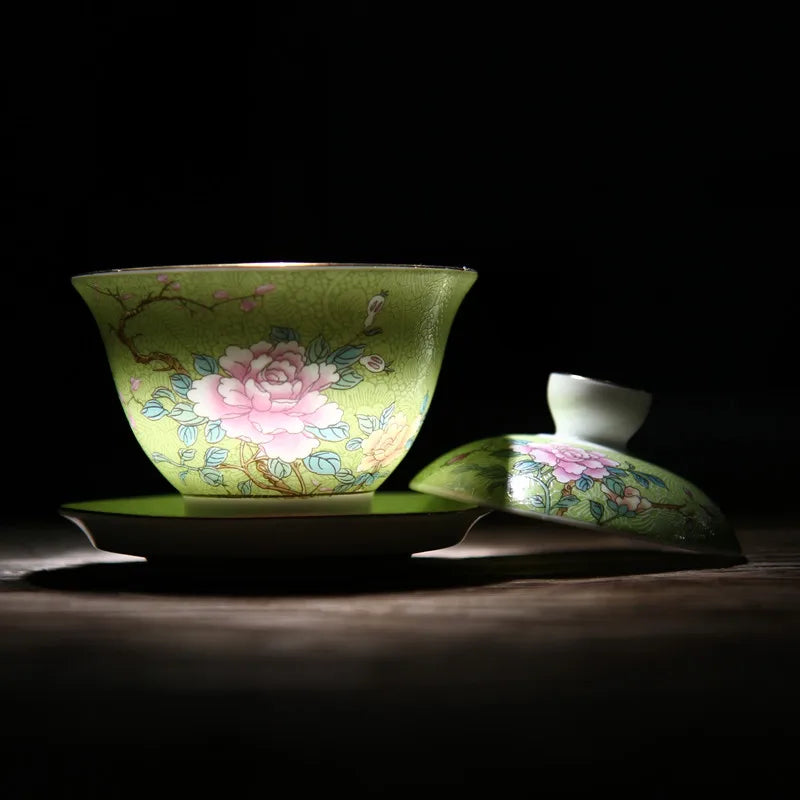 Jingdezhen Ceramics Tea cup Gaiwan Handmade tea bowl Teaset Personal Cup Teaware tureen lid bowl saucer 140ml