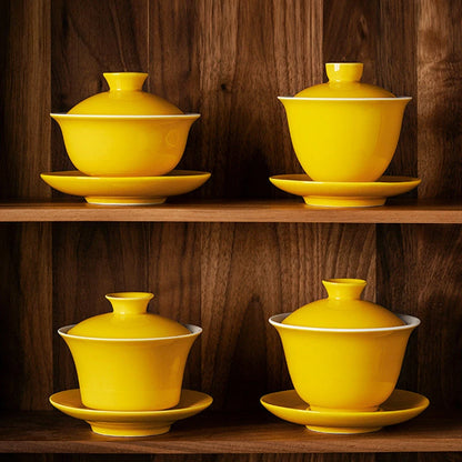 Jingdezhen Color Glaze Anti Scalding Gaiwan Teacup Yellow Ceramic Tea Bowl Handmade Tea Cup and Saucer Suit Chinese Teaware