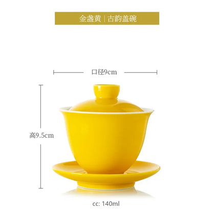 Jingdezhen Color Glaze Anti Scalding Gaiwan Teacup Yellow Ceramic Tea Bowl Handmade Tea Cup and Saucer Suit Chinese Teaware