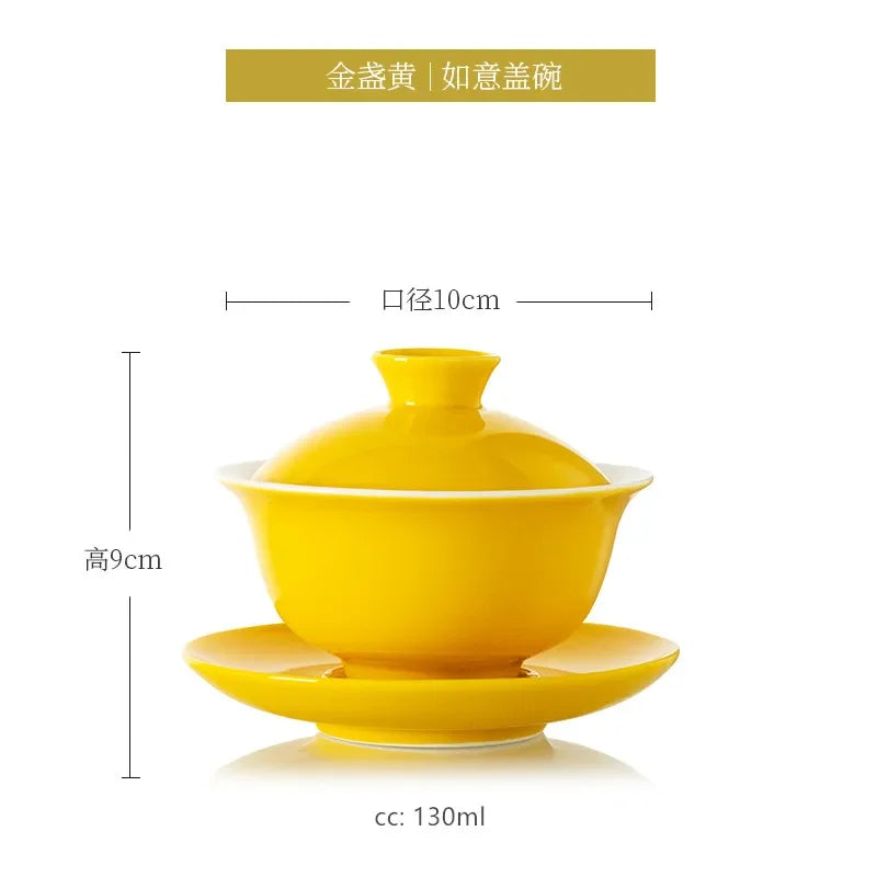 Jingdezhen Color Glaze Anti Scalding Gaiwan Teacup Yellow Ceramic Tea Bowl Handmade Tea Cup and Saucer Suit Chinese Teaware