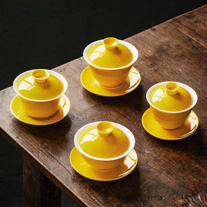 Jingdezhen Color Glaze Anti Scalding Gaiwan Teacup Yellow Ceramic Tea Bowl Handmade Tea Cup and Saucer Suit Chinese Teaware