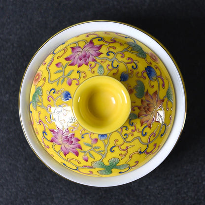 Jingdezhen Enamel Ceramic Gaiwan Teacup Handmade Flower Pattern Tea Bowl Chinese Porcelain Teaware Accessories Drinkware