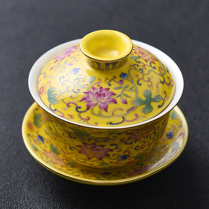 Jingdezhen Enamel Ceramic Gaiwan Teacup Handmade Flower Pattern Tea Bowl Chinese Porcelain Teaware Accessories Drinkware