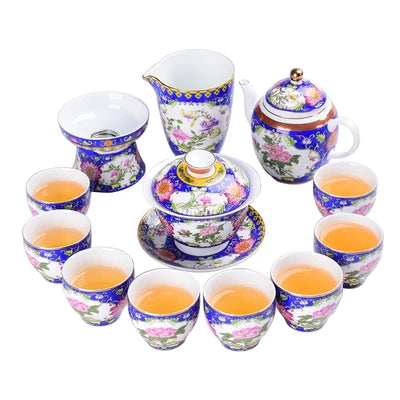 Jingdezhen Enamel Ceramic Tea Sets Teapot High Grade Home Teacups Kung Fu Black Tea Oolong Pu-erh Teaware Gift Box