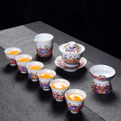 Jingdezhen Enamel Ceramic Tea Sets Wanhua Pinch Gold Wire Teapot Sets High Grade Home Teacups Kung Fu Green Tea Pu-erh Teaware