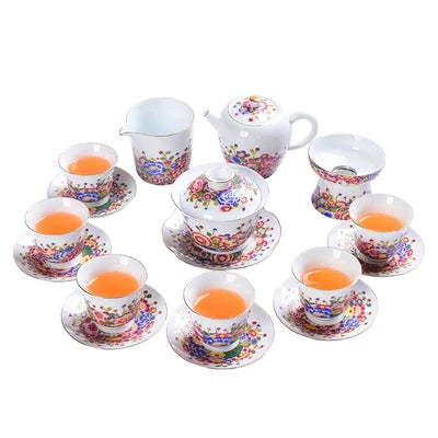 Jingdezhen Enamel Ceramic Tea Sets Wanhua Pinch Gold Wire Teapot Sets High Grade Home Teacups Kung Fu Green Tea Pu-erh Teaware