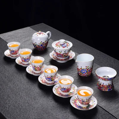 Jingdezhen Enamel Ceramic Tea Sets Wanhua Pinch Gold Wire Teapot Sets High Grade Home Teacups Kung Fu Green Tea Pu-erh Teaware