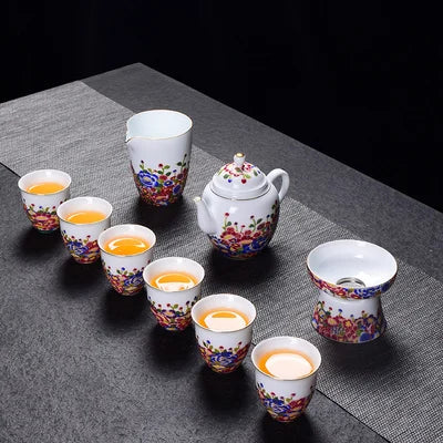 Jingdezhen Enamel Ceramic Tea Sets Wanhua Pinch Gold Wire Teapot Sets High Grade Home Teacups Kung Fu Green Tea Pu-erh Teaware