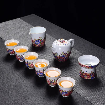 Jingdezhen Enamel Ceramic Tea Sets Wanhua Pinch Gold Wire Teapot Sets High Grade Home Teacups Kung Fu Green Tea Pu-erh Teaware