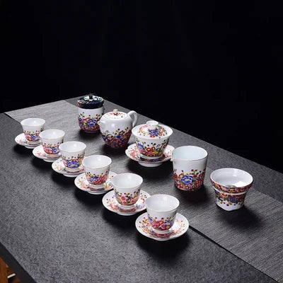Jingdezhen Enamel Ceramic Tea Sets Wanhua Pinch Gold Wire Teapot Sets High Grade Home Teacups Kung Fu Green Tea Pu-erh Teaware