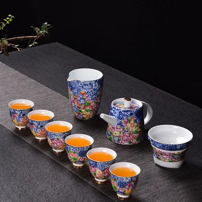Jingdezhen Enamel Ceramic Tea Sets Wanhua Sets Teapot High Grade Home Teacups Kung Fu Green Tea Oolong Pu-erh Teaware Gift Box