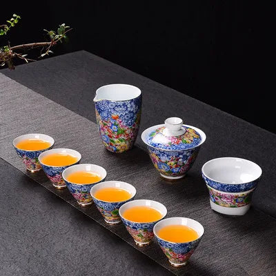 Jingdezhen Enamel Ceramic Tea Sets Wanhua Sets Teapot High Grade Home Teacups Kung Fu Green Tea Oolong Pu-erh Teaware Gift Box