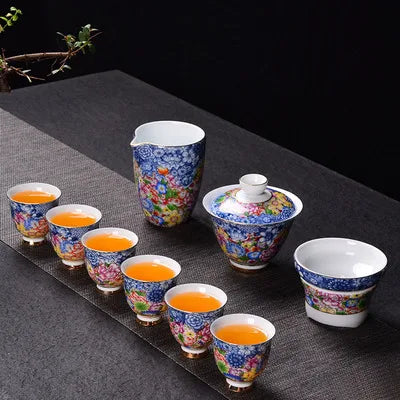 Jingdezhen Enamel Ceramic Tea Sets Wanhua Sets Teapot High Grade Home Teacups Kung Fu Green Tea Oolong Pu-erh Teaware Gift Box