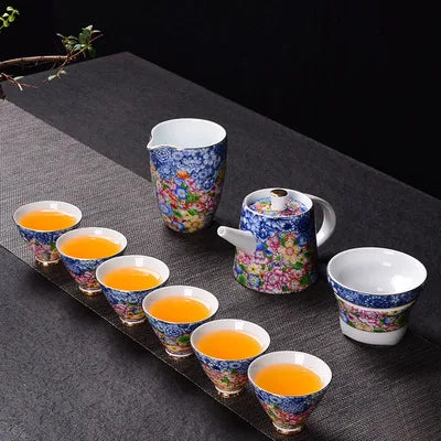 Jingdezhen Enamel Ceramic Tea Sets Wanhua Sets Teapot High Grade Home Teacups Kung Fu Green Tea Oolong Pu-erh Teaware Gift Box
