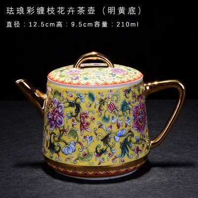 Jingdezhen Enamel Ceramic Teapot Hand-painted Blue Color Painting Gold Tangled Lotus Flower Kungfu Jin Jun Mei Teapot Teaware