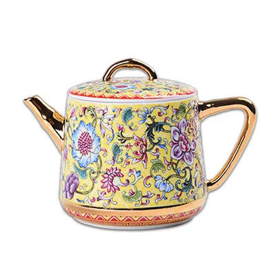 Jingdezhen Enamel Ceramic Teapot Hand-painted Blue Color Painting Gold Tangled Lotus Flower Kungfu Jin Jun Mei Teapot Teaware