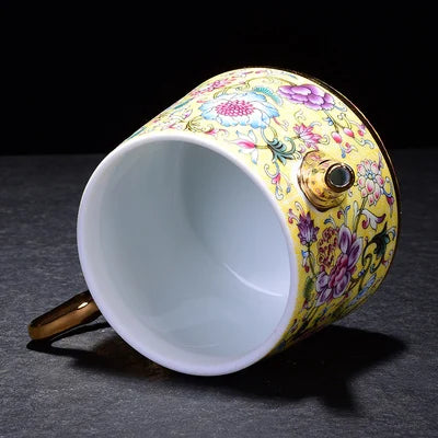 Jingdezhen Enamel Ceramic Teapot Hand-painted Blue Color Painting Gold Tangled Lotus Flower Kungfu Jin Jun Mei Teapot Teaware