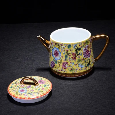 Jingdezhen Enamel Ceramic Teapot Hand-painted Blue Color Painting Gold Tangled Lotus Flower Kungfu Jin Jun Mei Teapot Teaware